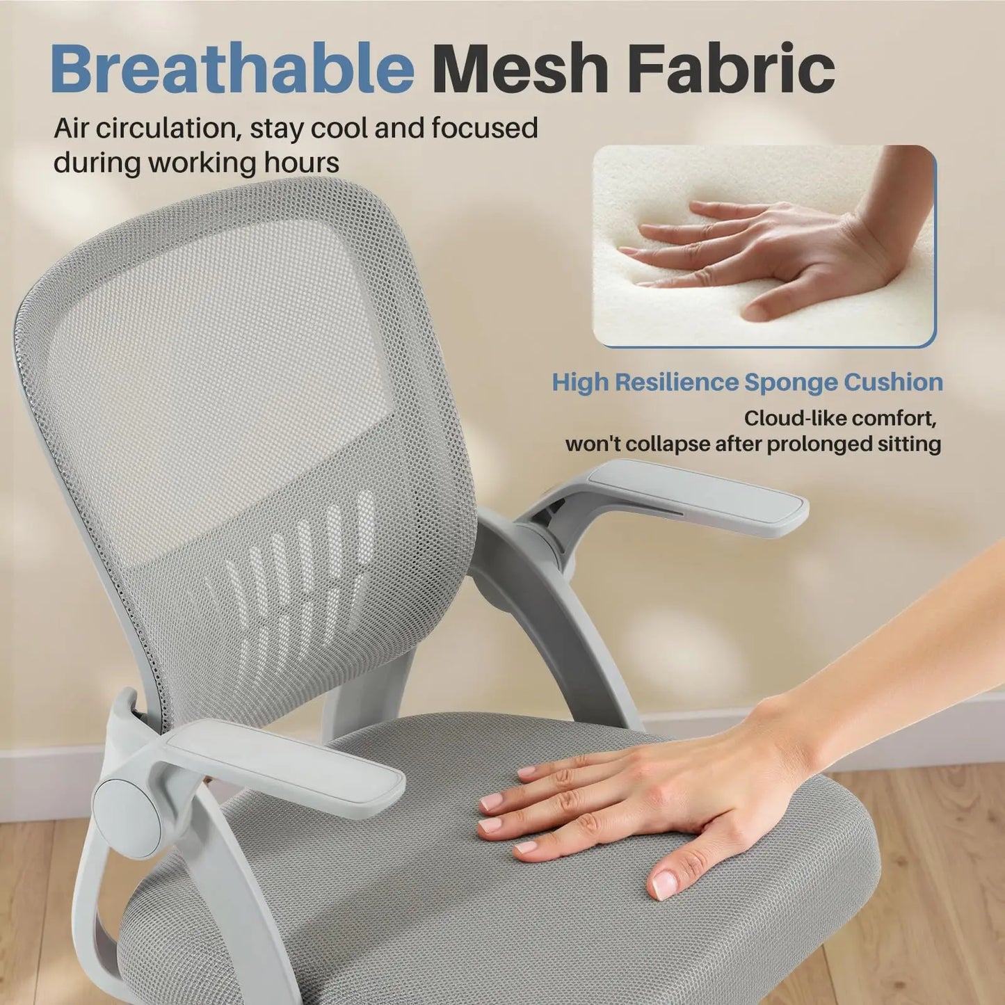JHK Home Office Computer Chair Ergonomic Mid Back Desk with Lumbar Support 360° Swivel Height Adjustable with Flip-up Armrest
