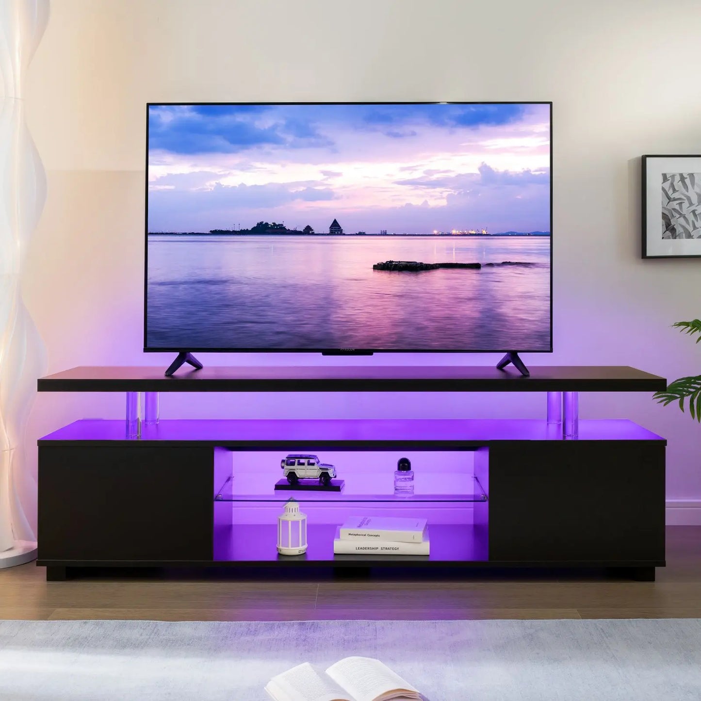 Cubehom TV Entertainment Center LED TV Stand, Gaming Center for 50 inch TV, Modern TV Stand with Storage, TV Console for Ga