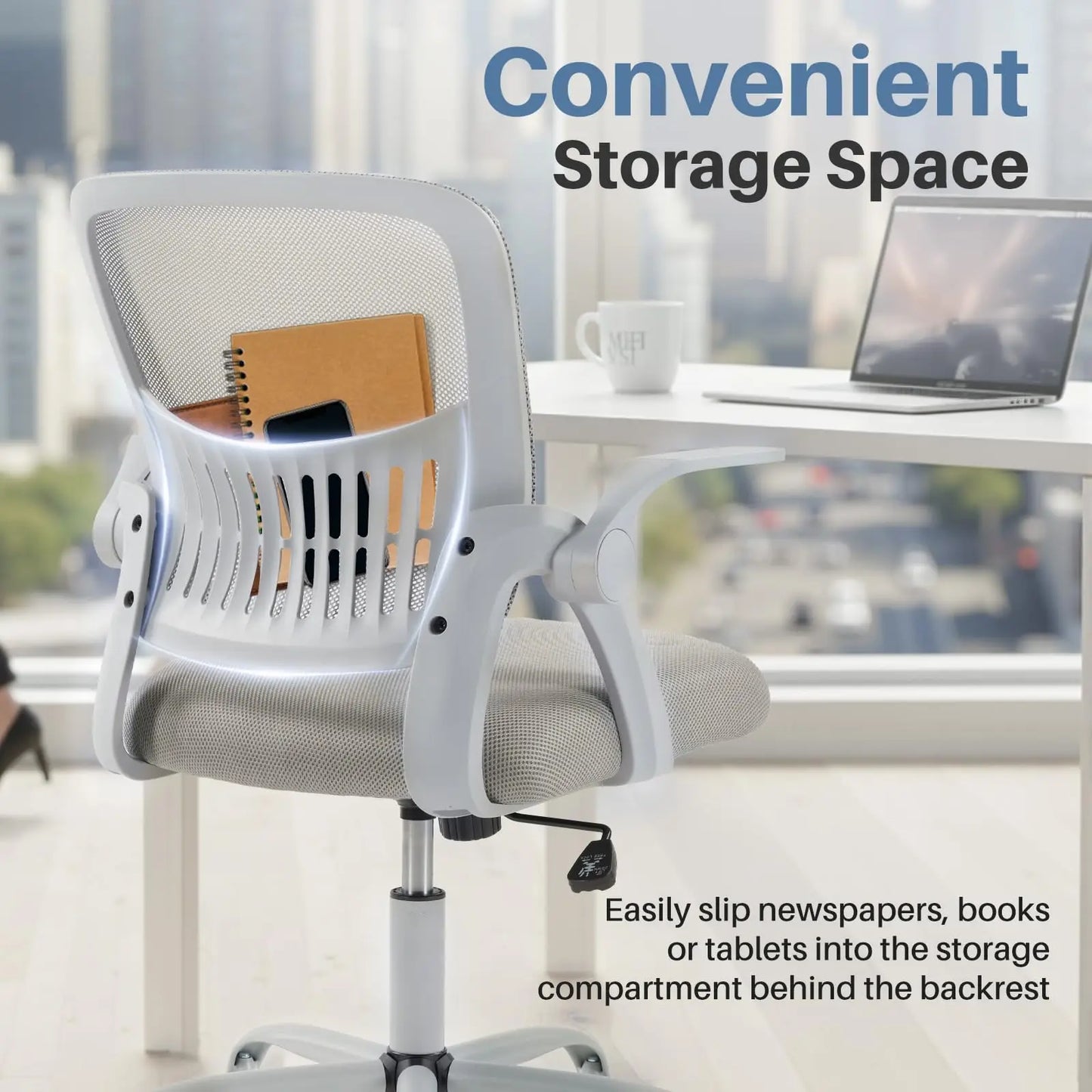 JHK Home Office Computer Chair Ergonomic Mid Back Desk with Lumbar Support 360° Swivel Height Adjustable with Flip-up Armrest