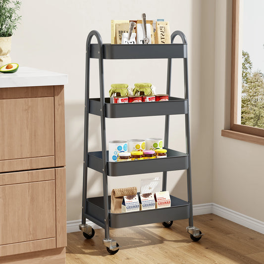 JHK 4 Tier Metal Storage Kitchen Cart with Lockable Wheels Mobile Shelving Unit Utility Rolling Organizer For Home Narrow Places