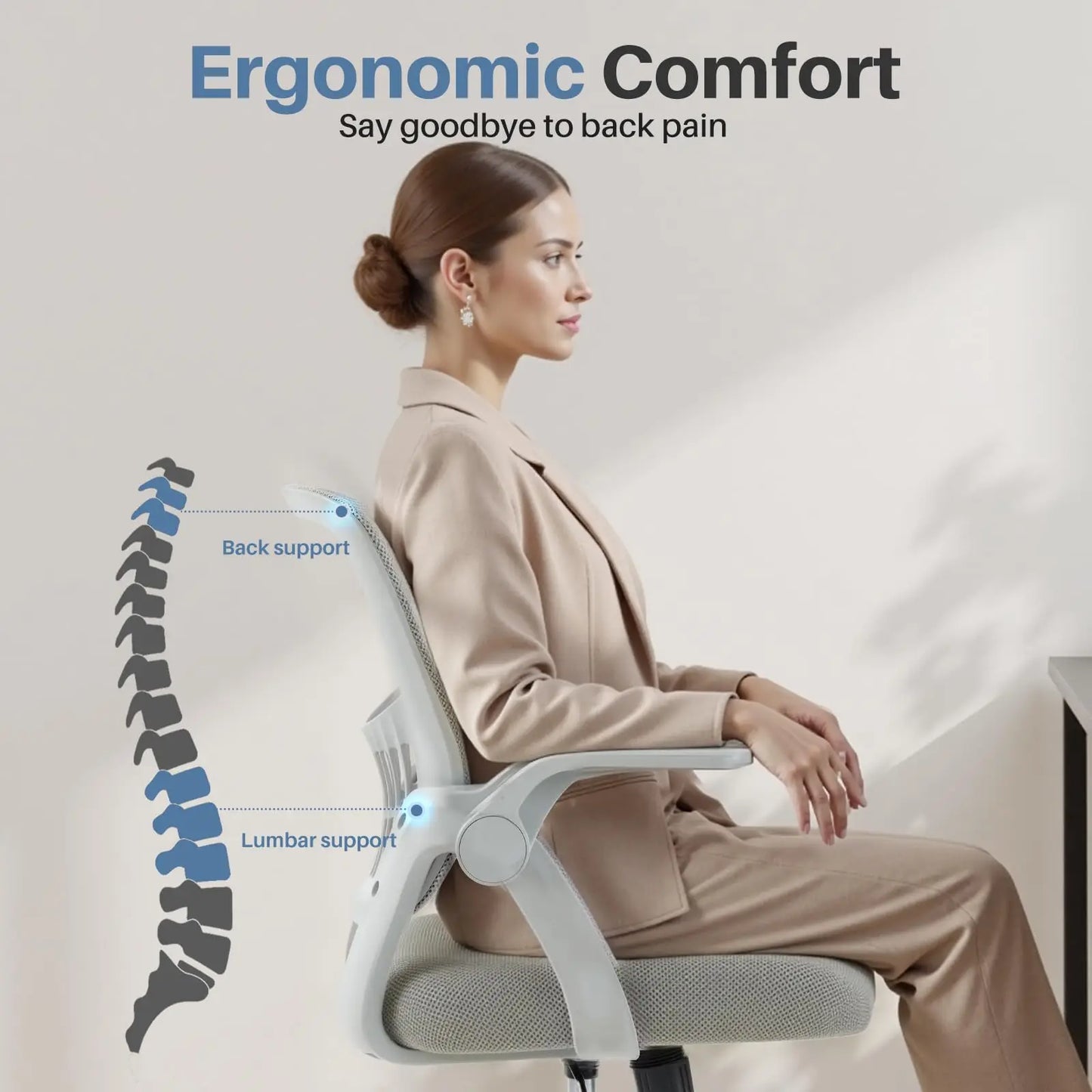 JHK Home Office Computer Chair Ergonomic Mid Back Desk with Lumbar Support 360° Swivel Height Adjustable with Flip-up Armrest